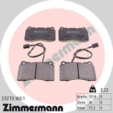 Zimmermann 23273.160.1 - Kit pastiglie freno, Freno a disco autozon.pro