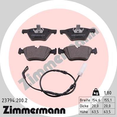 Zimmermann 23794.200.2 - Kit pastiglie freno, Freno a disco autozon.pro