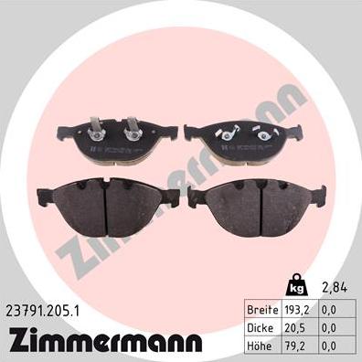 Zimmermann 23791.205.1 - Kit pastiglie freno, Freno a disco autozon.pro