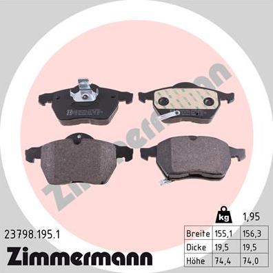 Zimmermann 23798.195.1 - Kit pastiglie freno, Freno a disco autozon.pro