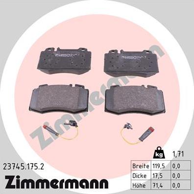 Zimmermann 23745.175.2 - Kit pastiglie freno, Freno a disco autozon.pro