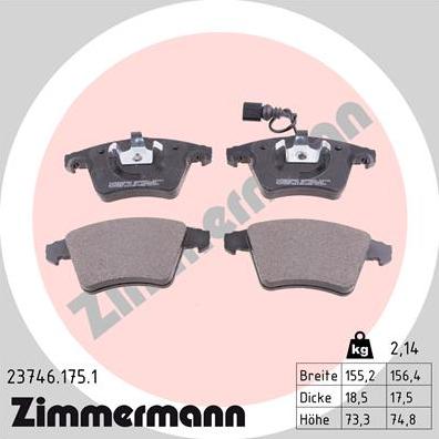 Zimmermann 23746.175.1 - Kit pastiglie freno, Freno a disco autozon.pro