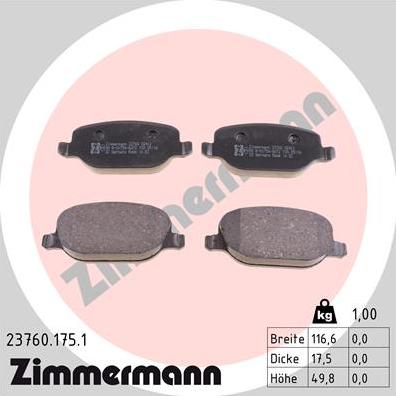 Zimmermann 23760.175.1 - Kit pastiglie freno, Freno a disco autozon.pro