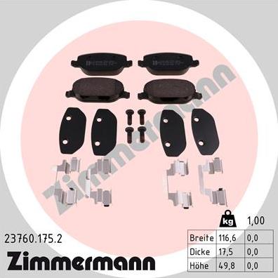 Zimmermann 23760.175.2 - Kit pastiglie freno, Freno a disco autozon.pro