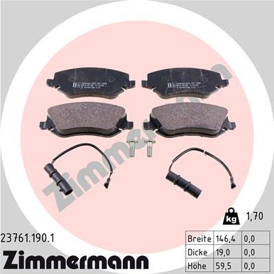 Zimmermann 23761.190.1 - Kit pastiglie freno, Freno a disco autozon.pro