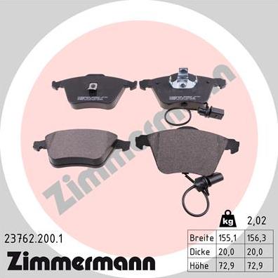 Zimmermann 23762.200.1 - Kit pastiglie freno, Freno a disco autozon.pro