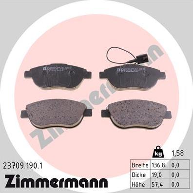 Zimmermann 23709.190.1 - Kit pastiglie freno, Freno a disco autozon.pro