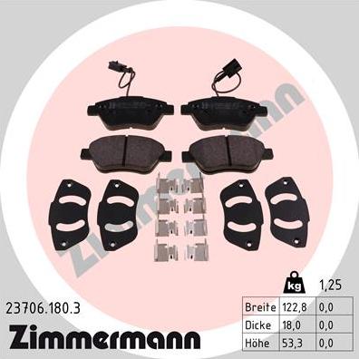 Zimmermann 23706.180.3 - Kit pastiglie freno, Freno a disco autozon.pro