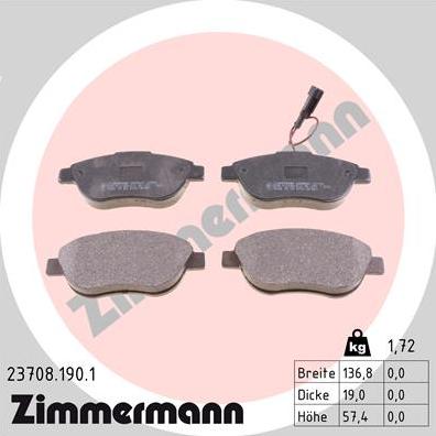 Zimmermann 23708.190.1 - Kit pastiglie freno, Freno a disco autozon.pro