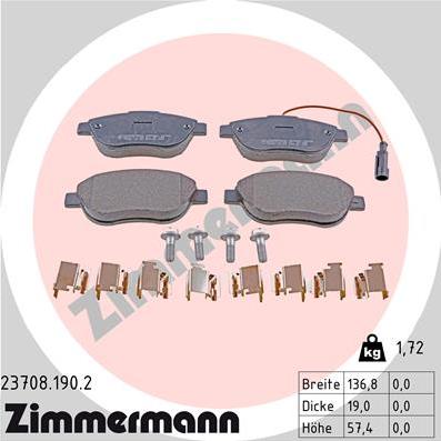 Zimmermann 23708.190.2 - Kit pastiglie freno, Freno a disco autozon.pro