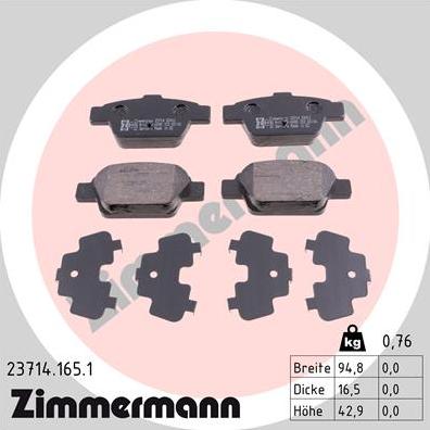 Zimmermann 23714.165.1 - Kit pastiglie freno, Freno a disco autozon.pro