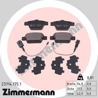 Zimmermann 23714.175.1 - Kit pastiglie freno, Freno a disco autozon.pro