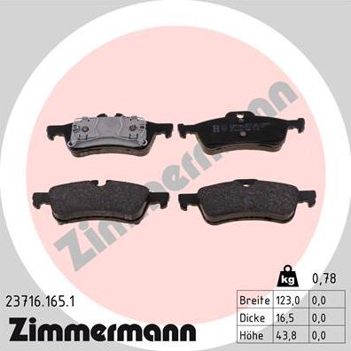 Zimmermann 23716.165.1 - Kit pastiglie freno, Freno a disco autozon.pro