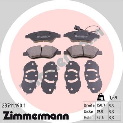 Zimmermann 23711.190.1 - Kit pastiglie freno, Freno a disco autozon.pro