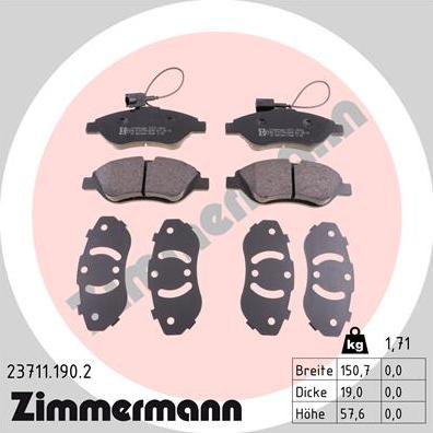 Zimmermann 23711.190.2 - Kit pastiglie freno, Freno a disco autozon.pro