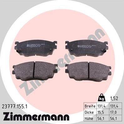 Zimmermann 23777.155.1 - Kit pastiglie freno, Freno a disco autozon.pro