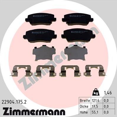 Zimmermann 22904.175.2 - Kit pastiglie freno, Freno a disco autozon.pro