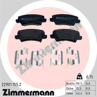 Zimmermann 22901.155.2 - Kit pastiglie freno, Freno a disco autozon.pro