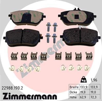 Zimmermann 22988.190.2 - Kit pastiglie freno, Freno a disco autozon.pro