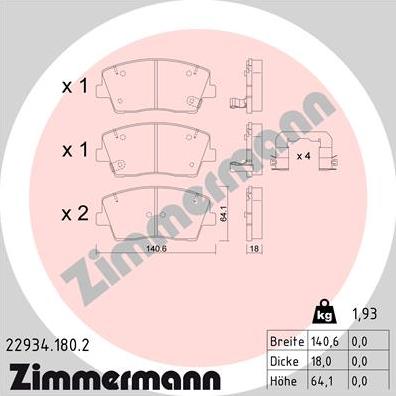 Zimmermann 22934.180.2 - Kit pastiglie freno, Freno a disco autozon.pro