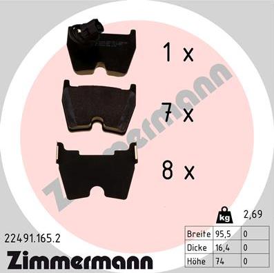 Zimmermann 22491.165.2 - Kit pastiglie freno, Freno a disco autozon.pro