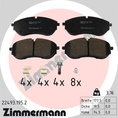 Zimmermann 22493.195.2 - Kit pastiglie freno, Freno a disco autozon.pro