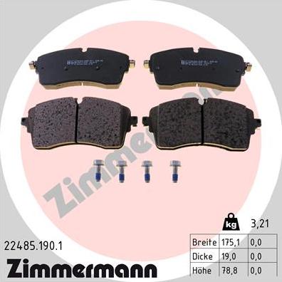 Zimmermann 22485.190.1 - Kit pastiglie freno, Freno a disco autozon.pro