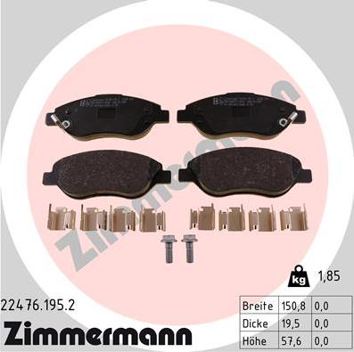 Zimmermann 22476.195.2 - Kit pastiglie freno, Freno a disco autozon.pro