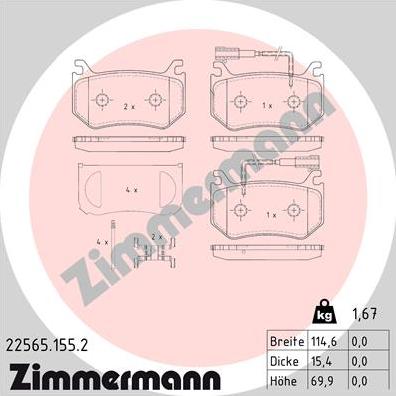 Zimmermann 22565.155.2 - Kit pastiglie freno, Freno a disco autozon.pro