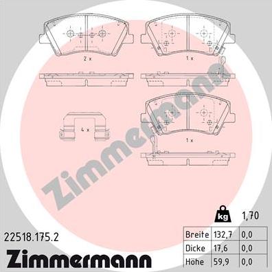 Zimmermann 22518.175.2 - Kit pastiglie freno, Freno a disco autozon.pro