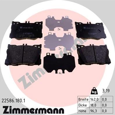 Zimmermann 22586.180.1 - Kit pastiglie freno, Freno a disco autozon.pro