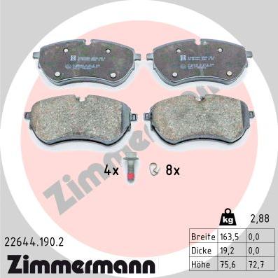 Zimmermann 22644.190.2 - Kit pastiglie freno, Freno a disco autozon.pro