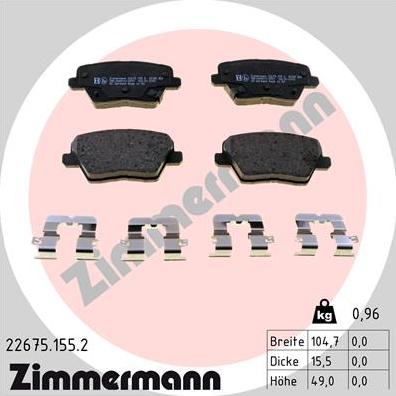 Zimmermann 22675.155.2 - Kit pastiglie freno, Freno a disco autozon.pro