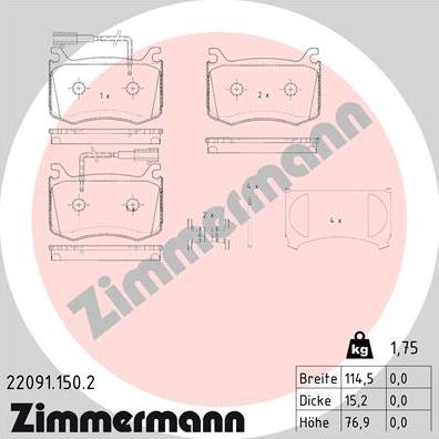 Zimmermann 22091.150.2 - Kit pastiglie freno, Freno a disco autozon.pro