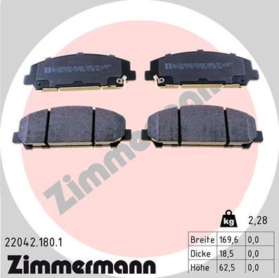 Zimmermann 22042.180.1 - Kit pastiglie freno, Freno a disco autozon.pro