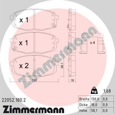 Zimmermann 22052.180.2 - Kit pastiglie freno, Freno a disco autozon.pro