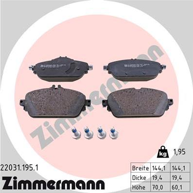 Zimmermann 22031.195.1 - Kit pastiglie freno, Freno a disco autozon.pro