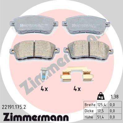 Zimmermann 22191.175.2 - Kit pastiglie freno, Freno a disco autozon.pro