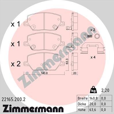 Zimmermann 22165.200.2 - Kit pastiglie freno, Freno a disco autozon.pro