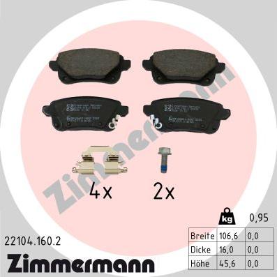 Zimmermann 22104.160.2 - Kit pastiglie freno, Freno a disco autozon.pro