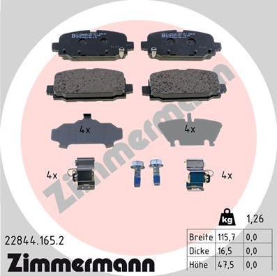 Zimmermann 22844.165.2 - Kit pastiglie freno, Freno a disco autozon.pro