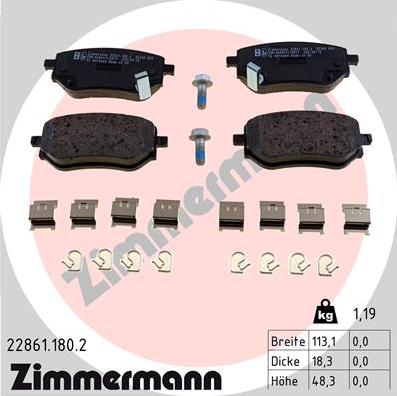 Zimmermann 22861.180.2 - Kit pastiglie freno, Freno a disco autozon.pro