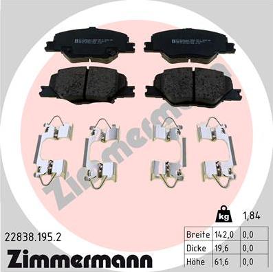 Zimmermann 22838.195.2 - Kit pastiglie freno, Freno a disco autozon.pro