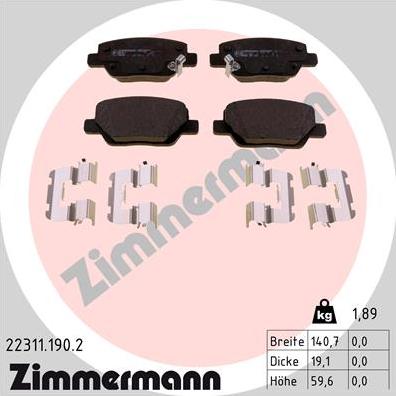 Zimmermann 22311.190.2 - Kit pastiglie freno, Freno a disco autozon.pro