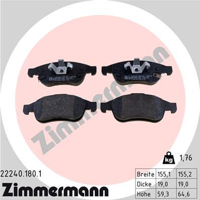 Zimmermann 22240.180.1 - Kit pastiglie freno, Freno a disco autozon.pro