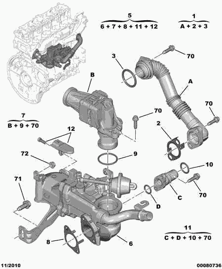 CITROËN 98 001 251 80 - Radiatore, Ricircolo gas scarico autozon.pro