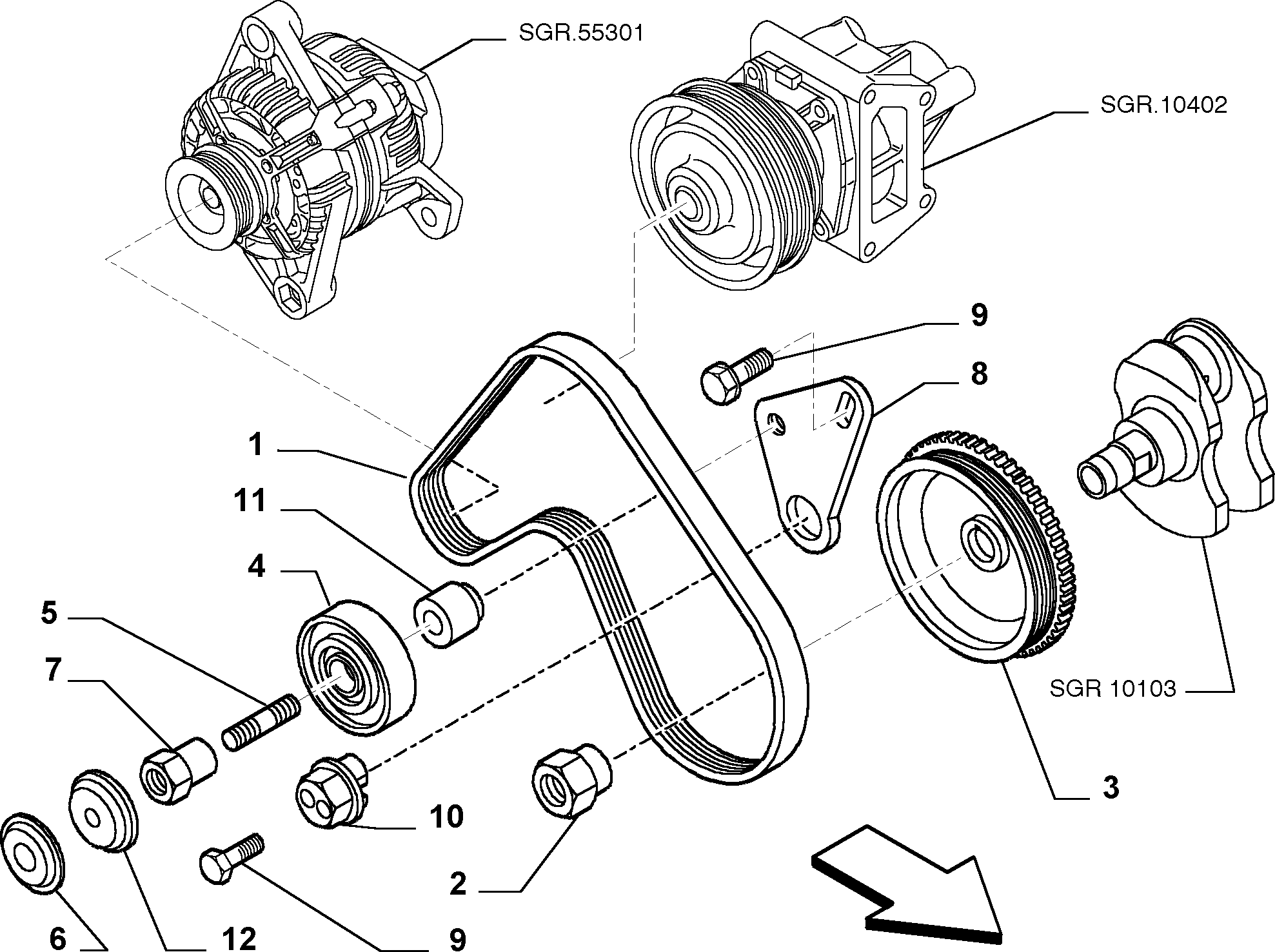 FIAT 46537101 - Galoppino / Guidacinghia, Cinghia Poly-V autozon.pro