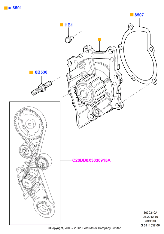 FORD 1870053 - Pompa acqua + Kit cinghie dentate autozon.pro