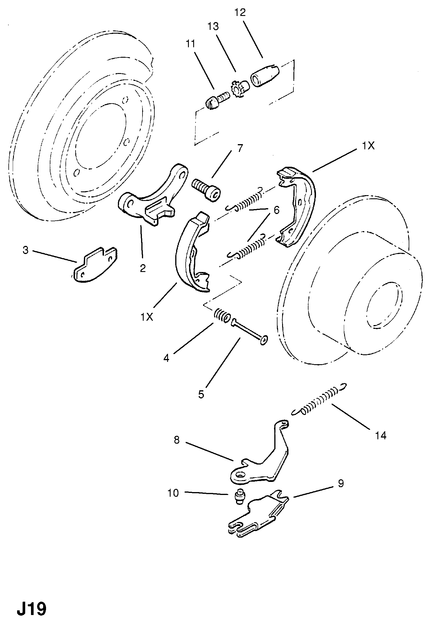 Opel 1605764 - Kit ganasce, Freno stazionamento autozon.pro