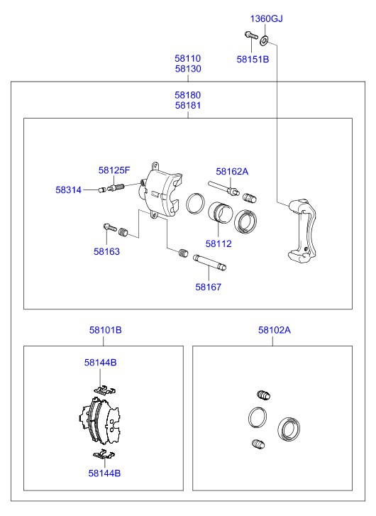 Hyundai 5810125A20 - Kit pastiglie freno, Freno a disco autozon.pro